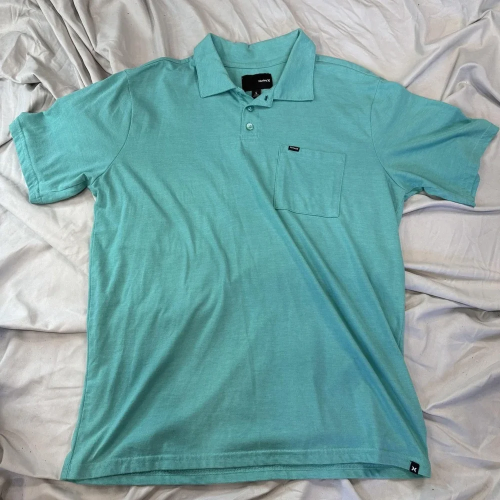 Hurley Polo Shirt Mens L Green Short Sleeve Collared‎ Cotton Jersey Pockets